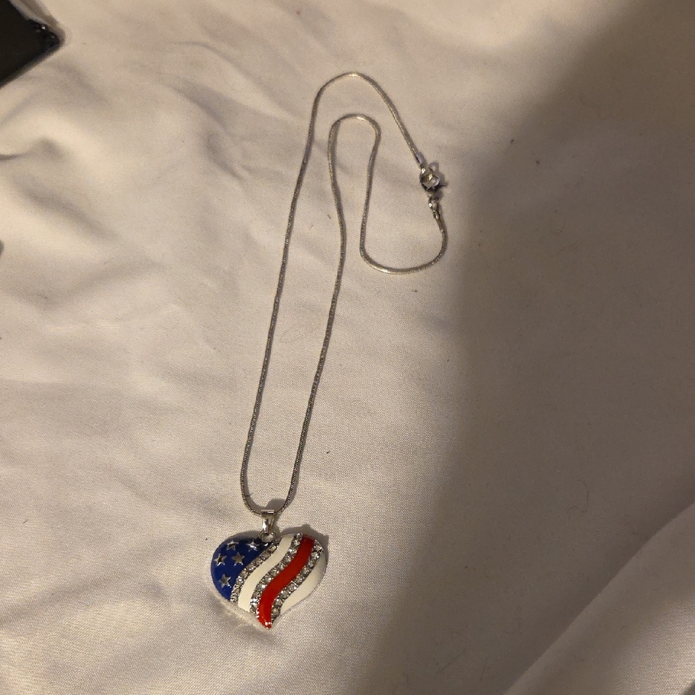 Patriotic Heart Pendant Necklace in Silver